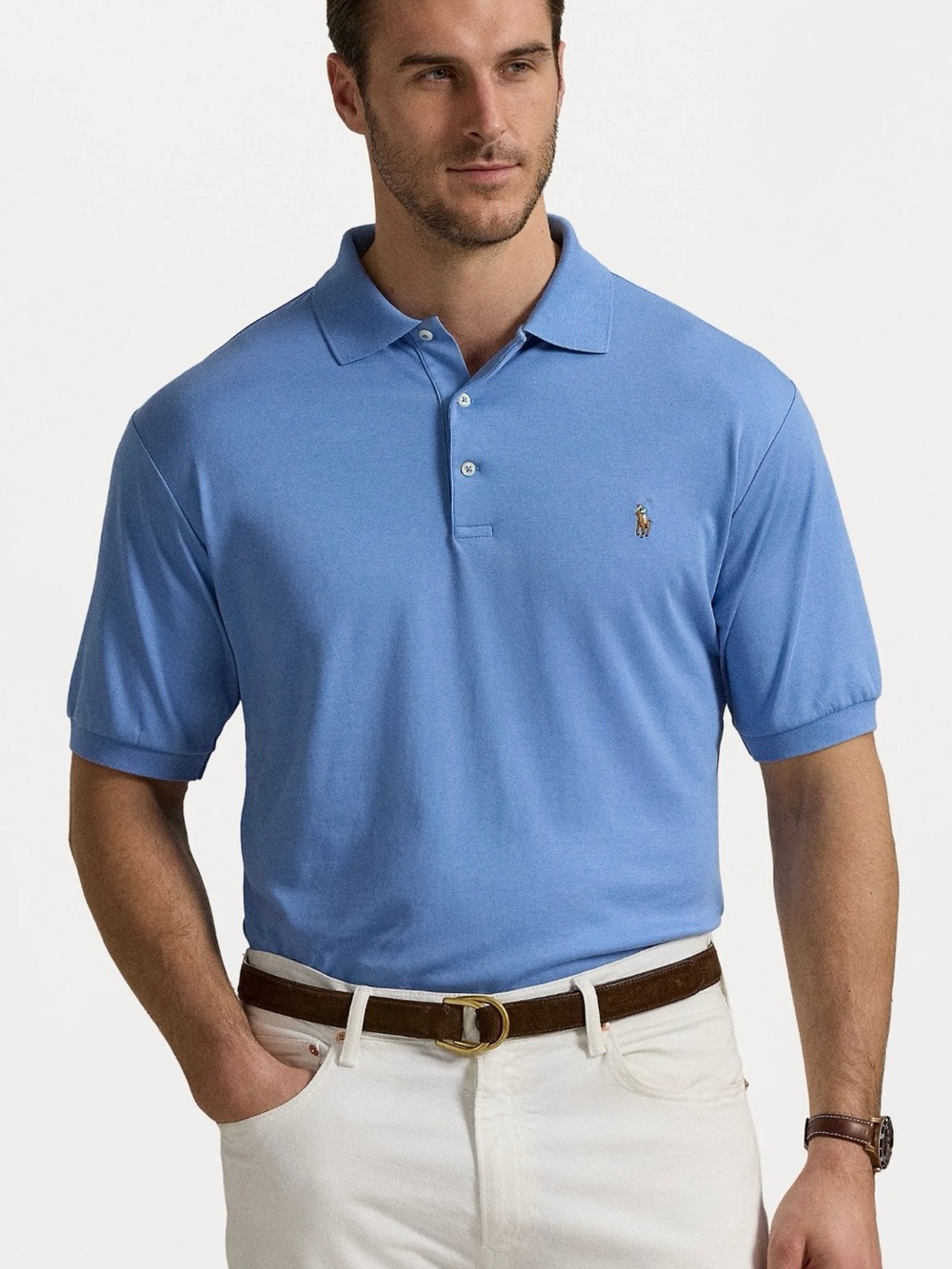 Polo Ralph Lauren Men's Polo Shirt Sky Blue Cotton summer vacation office Sz XL